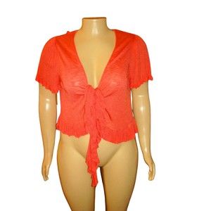Dressbarn Short Sleeve Bright Coral Ruffles Cardigan Duster 3X NWT